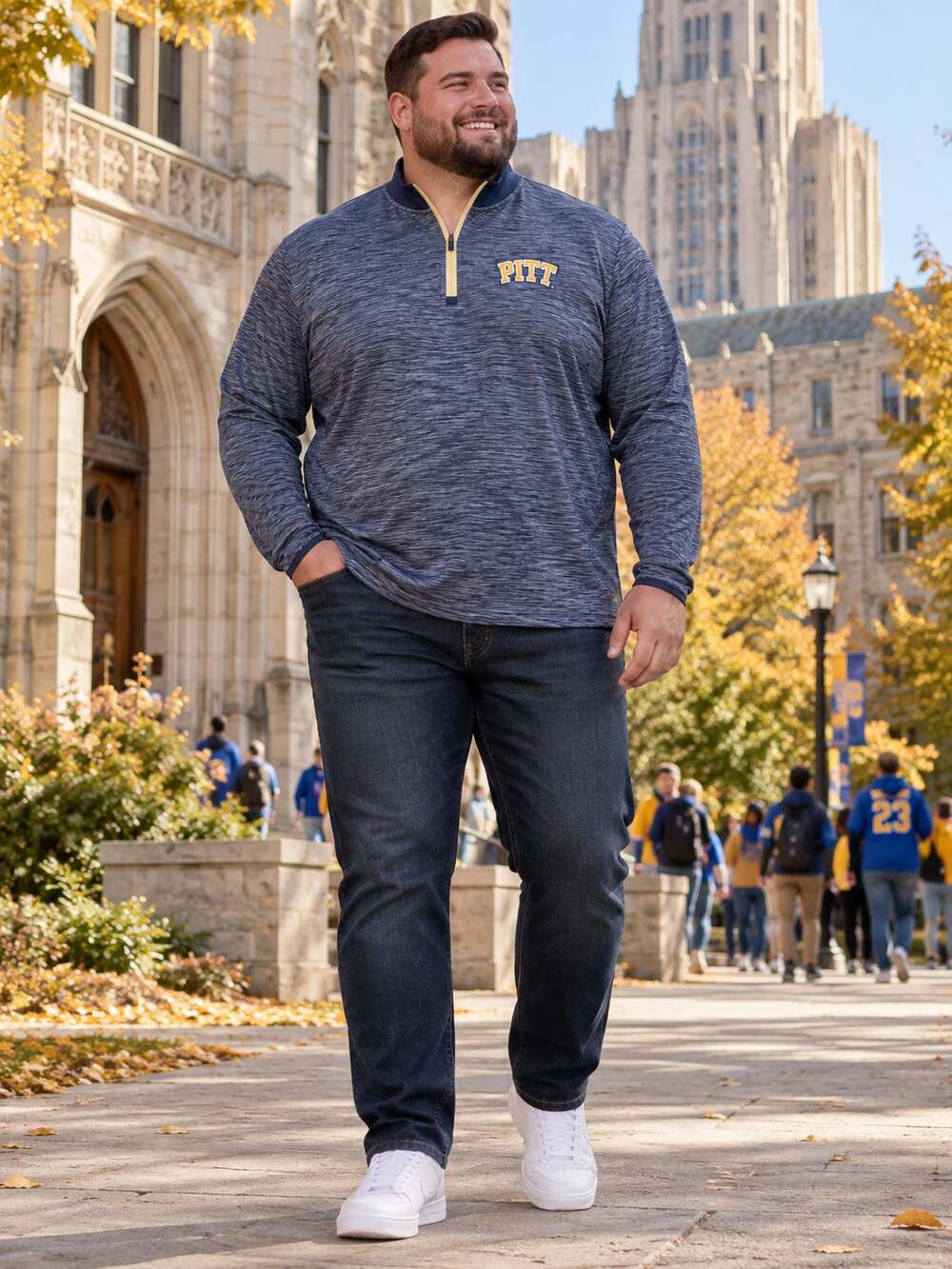 Pitt Panthers Quarter Zip Pullover Mens 2X Navy Gray Stretch Collegiate Athletic